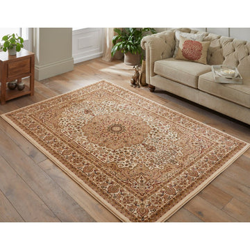 Grand Heritage GH101 Traditional Persian Floral Medallion Border Soft Stain-Resistant Durable Beige/Cream Rug-Concept Looms-Rug Love - The Most Loved Rug Store